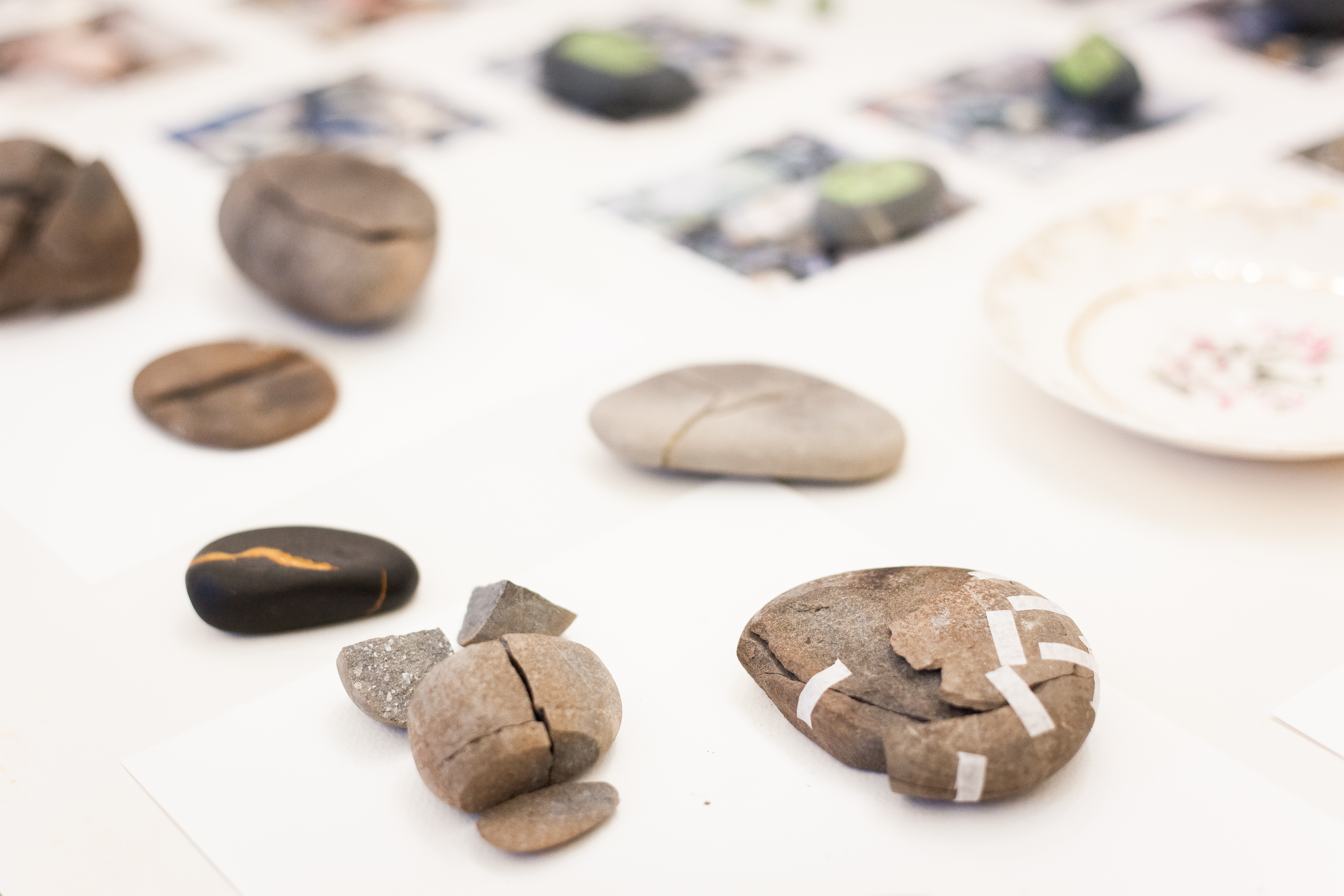 Rocks set up on a surface