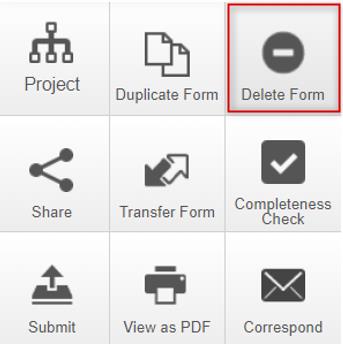 Screen shot of the Actions pane with the Delete Form button highlighted.