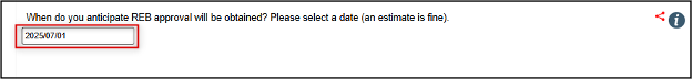 screenshot showing entry of estimated approval date of main REB application