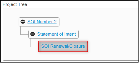 screenshot showing SOI renewal/closure project tree