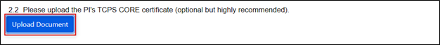 Screen shot of an EthOS question area showing the Upload Document button highlighted.